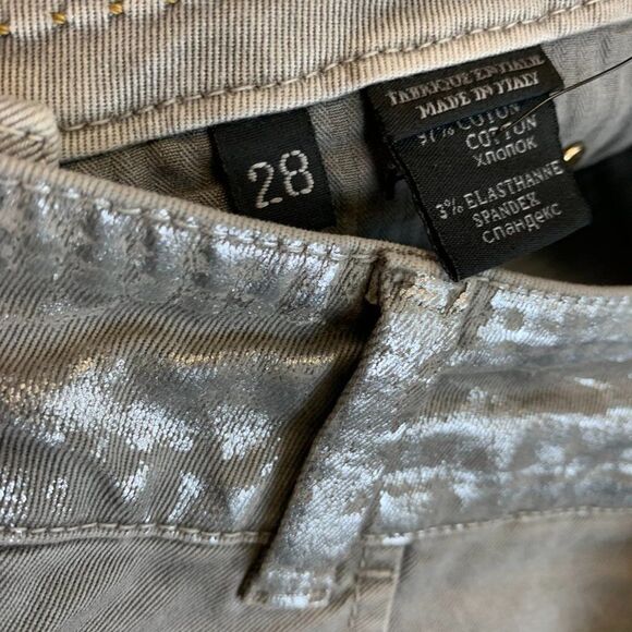 BARBARA Bui NWT Gray Silver Metallic Waist Skinny jeans stretchy slim fit Sz 28 - Picture 8 of 12